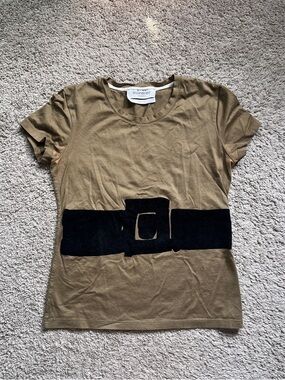 YVES SAINT LAURENT Vintage 90s Army Green Trompe L'oeil T-Shirt Rare sz Small